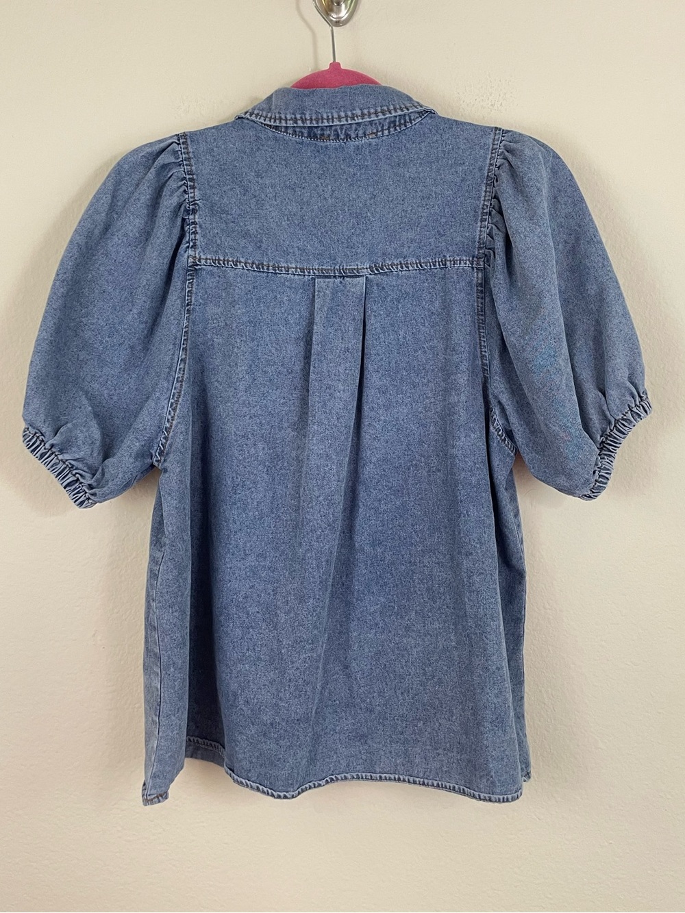 Entro Denim Puff Sleeve Popover Collared Top Size Small - Picture 4 of 5